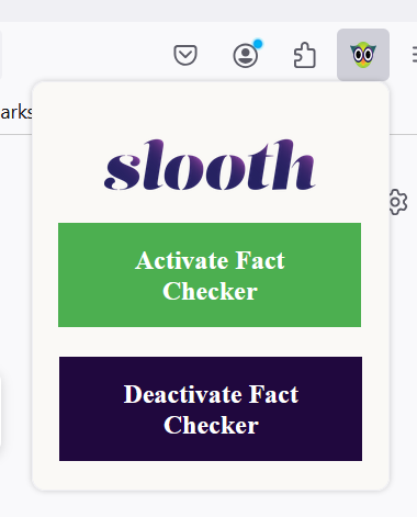 Slooth button in the toolbar